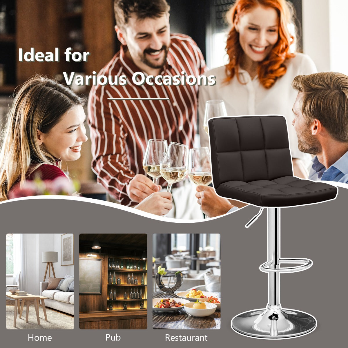 LIVSK Barstoelenset - Verstelbare Zithoogte 65-85 cm - 360° Draaibaar - Voetsteun - Tot 150 kg - Bruin
