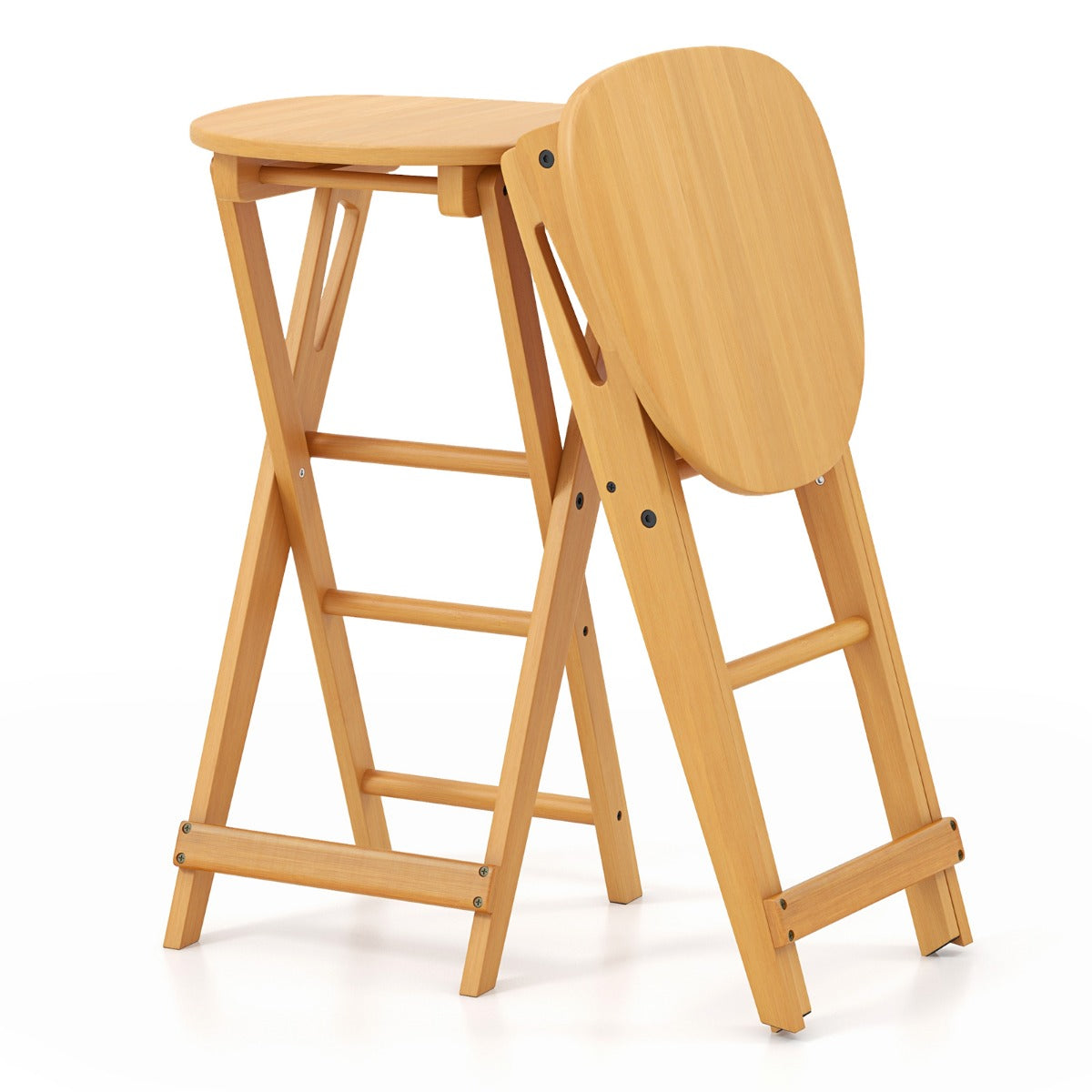 LIVSK Bamboe Barkrukken Set van 2 - Ergonomisch en Opvouwbaar - Geen Montage Nodig - Draagvermogen 150 kg - Natuur