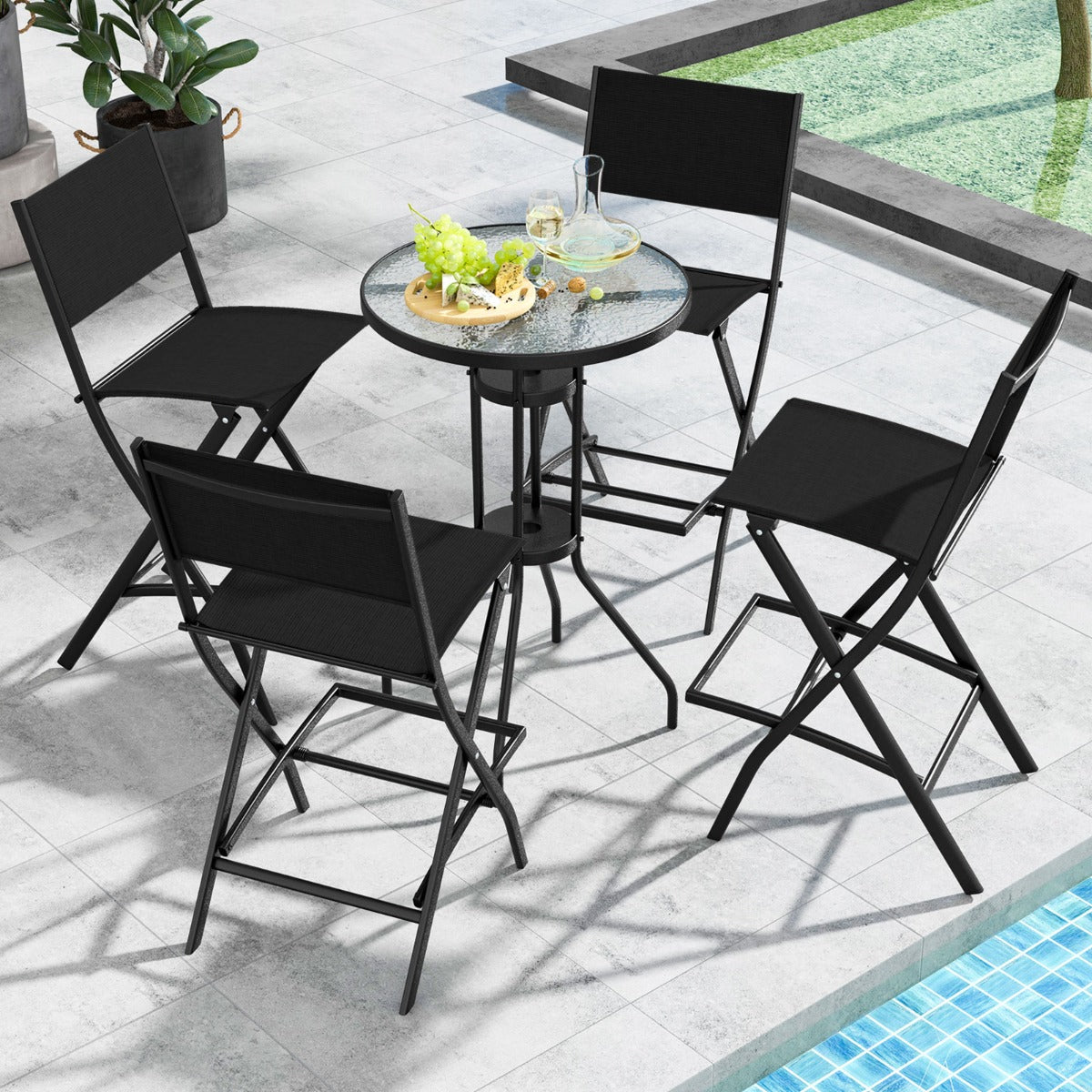 LIVSK Outdoor Barkrukken Set - Hoogwaardige Stof - Gecoat Metalen Frame - Belastbaar tot 150 kg - Eenvoudig Inklapbaar - Koffie