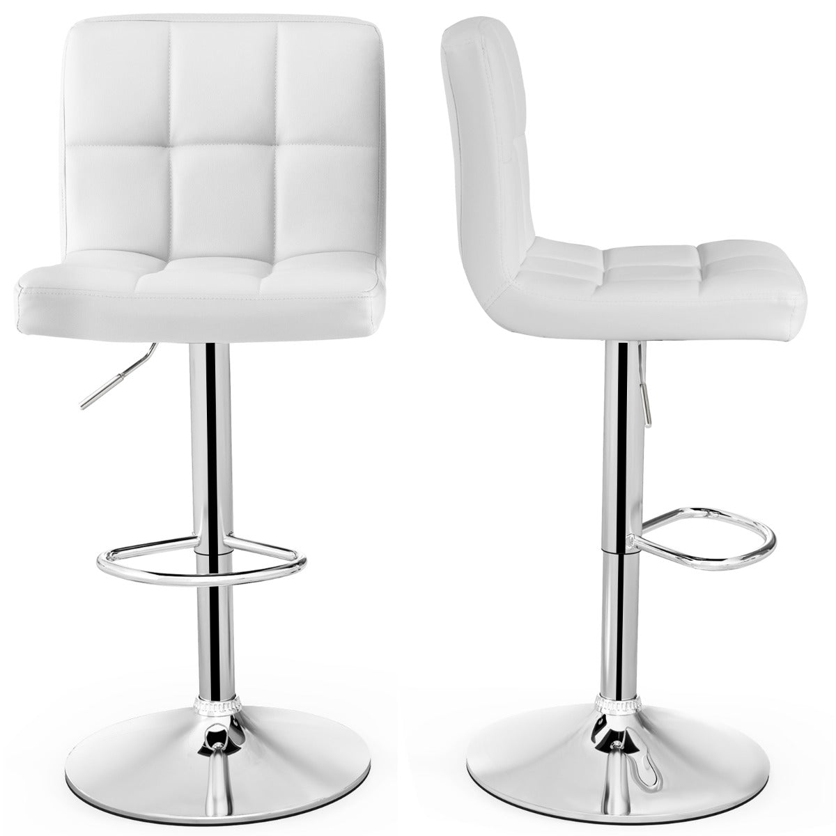 LIVSK Set van 2 Verstelbare Barstoelen - 360° Draaibaar - Schuine Rugleuning - Voetsteun - Tot 150 kg - Wit
