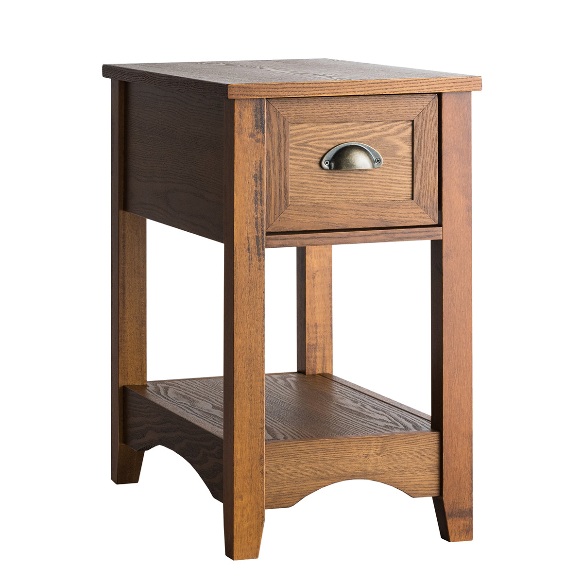 LIVSK Bijzettafels Set van 2 - Retro Design met Lade en Onderste Plank - Duurzaam en Stabiel - 56 x 33 x 58,5 cm - Geelbruin