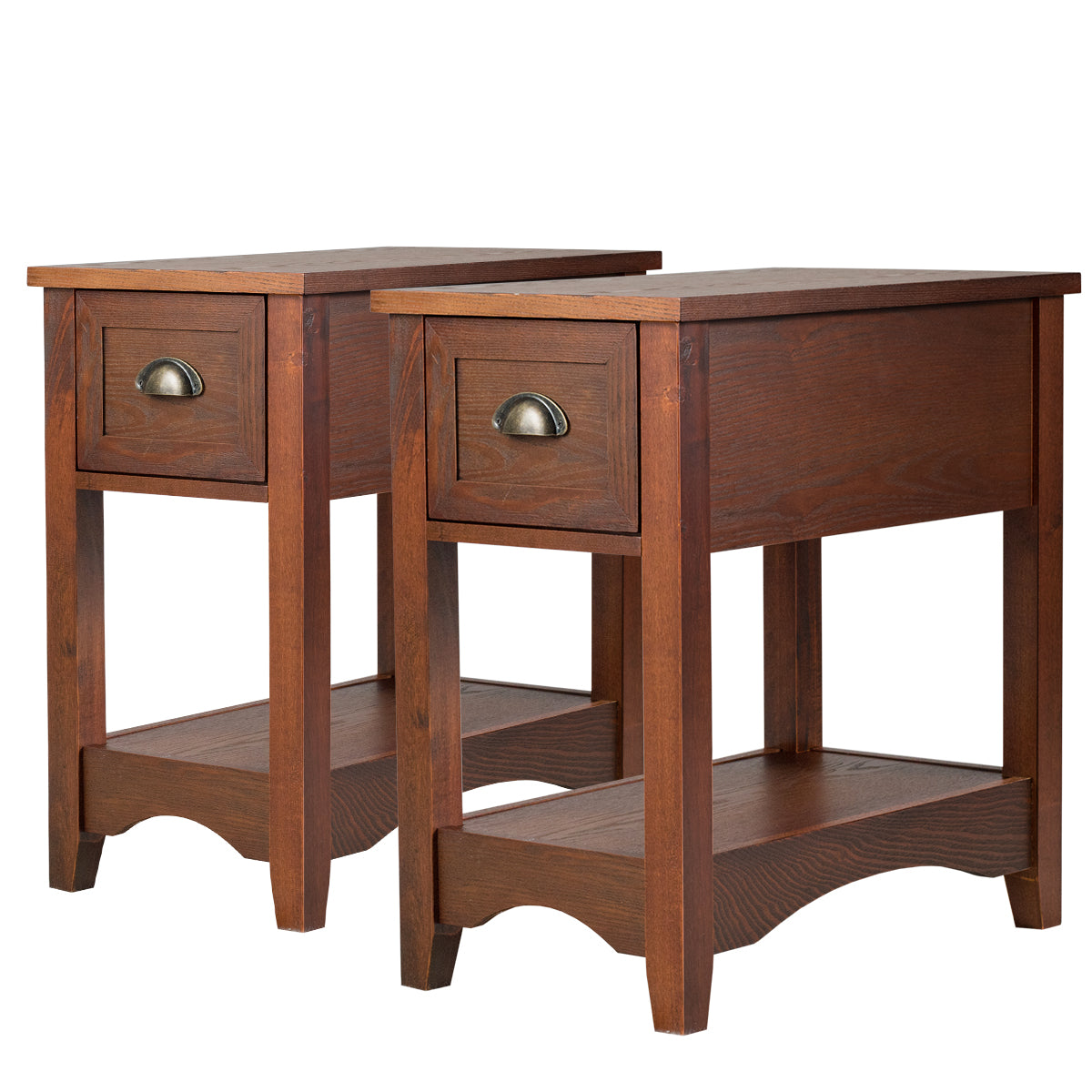 LIVSK Bijzettafel Set van 2 - Retro Design met Lade en Plank - Duurzaam MDF en Rubberhout - 56 x 33 x 58,5 cm - Roodbruin