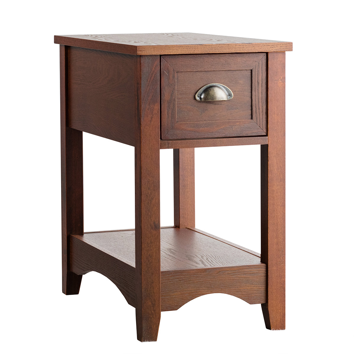 LIVSK Bijzettafel Set van 2 - Retro Design met Lade en Plank - Duurzaam MDF en Rubberhout - 56 x 33 x 58,5 cm - Roodbruin