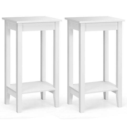 LIVSK Bijzettafel Set van 2 - Massief Houten Poten - 2 Planken - Compact en Multifunctioneel - Tot 45 kg - Wit