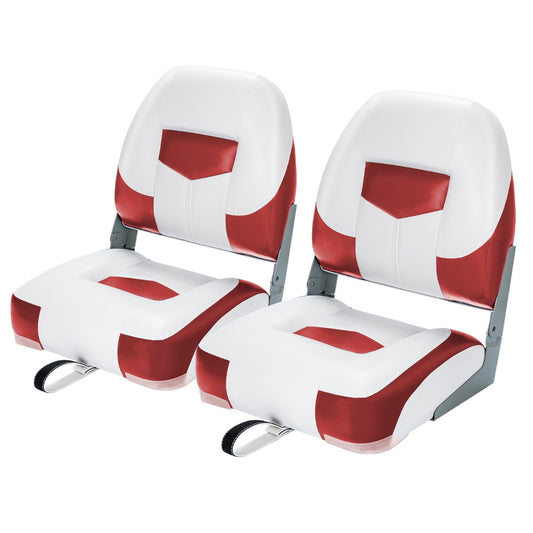 LIVSK Set van 2 Bootstoelen - Inklapbaar - Luxe Schuimvulling - Waterdicht PVC - Tot 110 kg - Rood + Wit