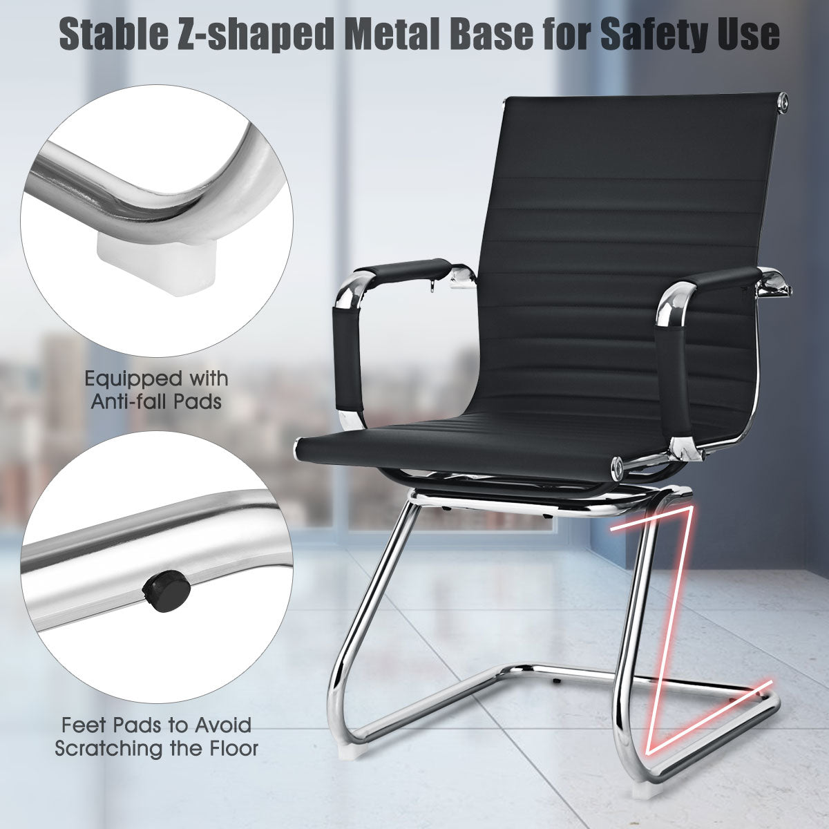 LIVSK Moderne Bureaustoel met Ergonomische Rugleuning - Stabiele Metalen Basis - Rubber Glijders - Tot 120 kg - Zwart