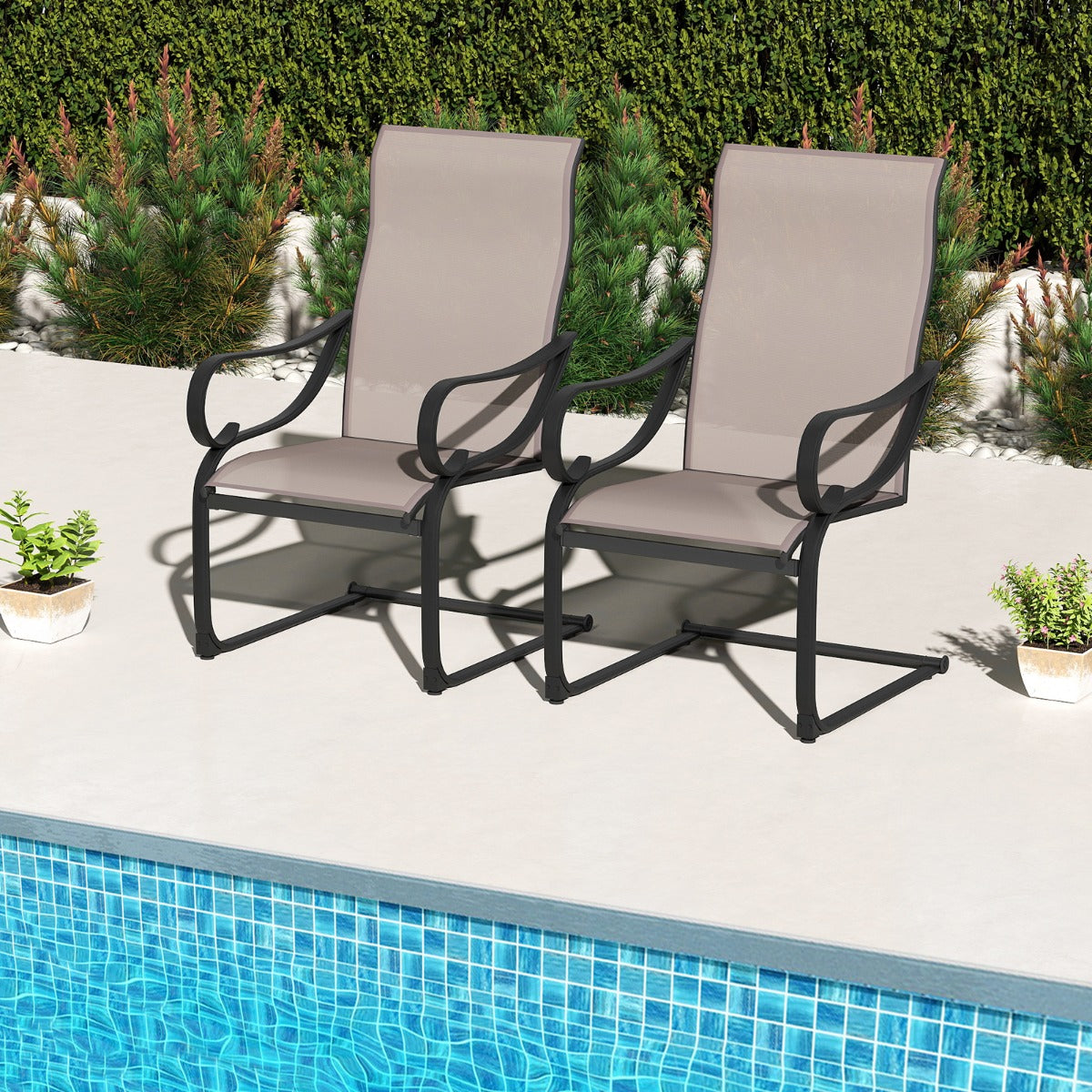 LIVSK Buitenstoelen Set van 2 - C-Veerontwerp - Ergonomische Rugleuning - Tot 150 kg - Ademend - 69 x 62 x 108 cm - Grijs