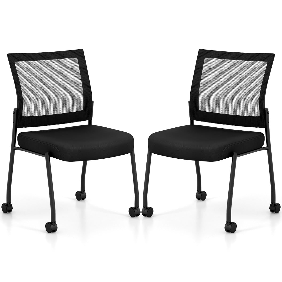 LIVSK Ergonomische Netstoelen - Ademend met Pluche Gevoerde Zitting - Stapelbaar en Soepel Rollende Wielen - Tot 125 kg - Zwart