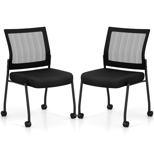 LIVSK Ergonomische Netstoelen - Ademend met Pluche Gevoerde Zitting - Stapelbaar en Soepel Rollende Wielen - Tot 125 kg - Zwart