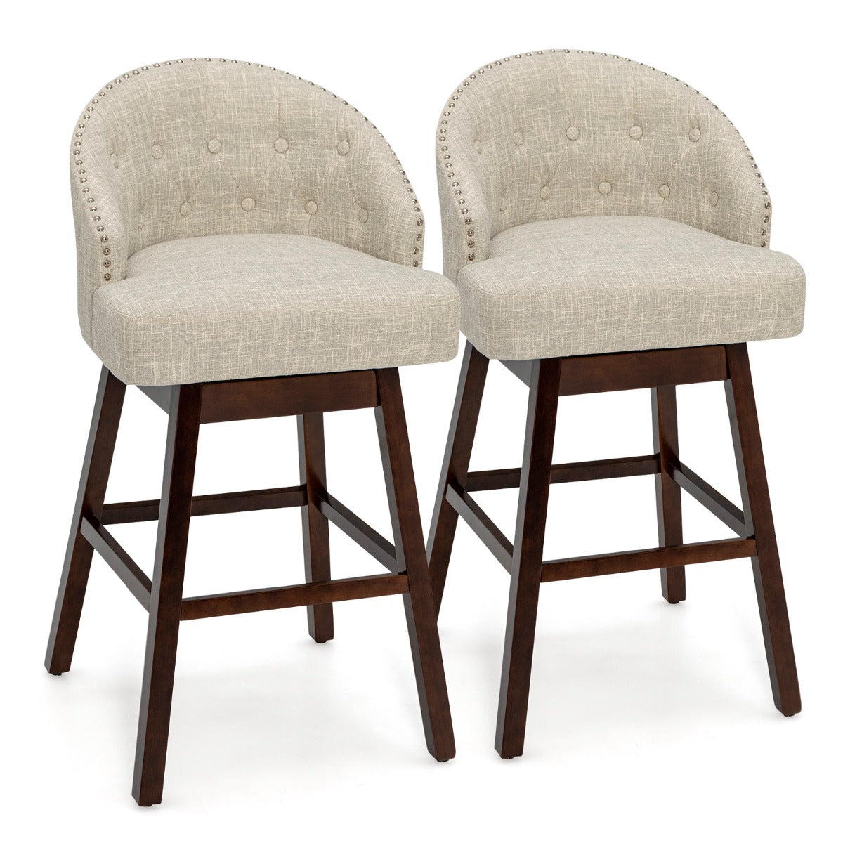 LIVSK Draaibare Barstoelen - Ergonomische Rugleuning - Rubberhouten Poten - Elegant Gestoffeerd - Tot 160 kg - Beige + Bruin