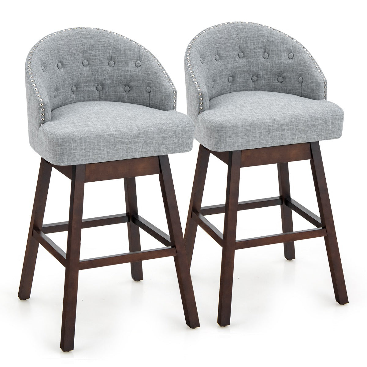 LIVSK Gewatteerde Barstoelen met Klinknagel - 360° Draaifunctie - Ergonomisch Comfort - Voor Bartafels 101-110 cm - Grijs + Bruin