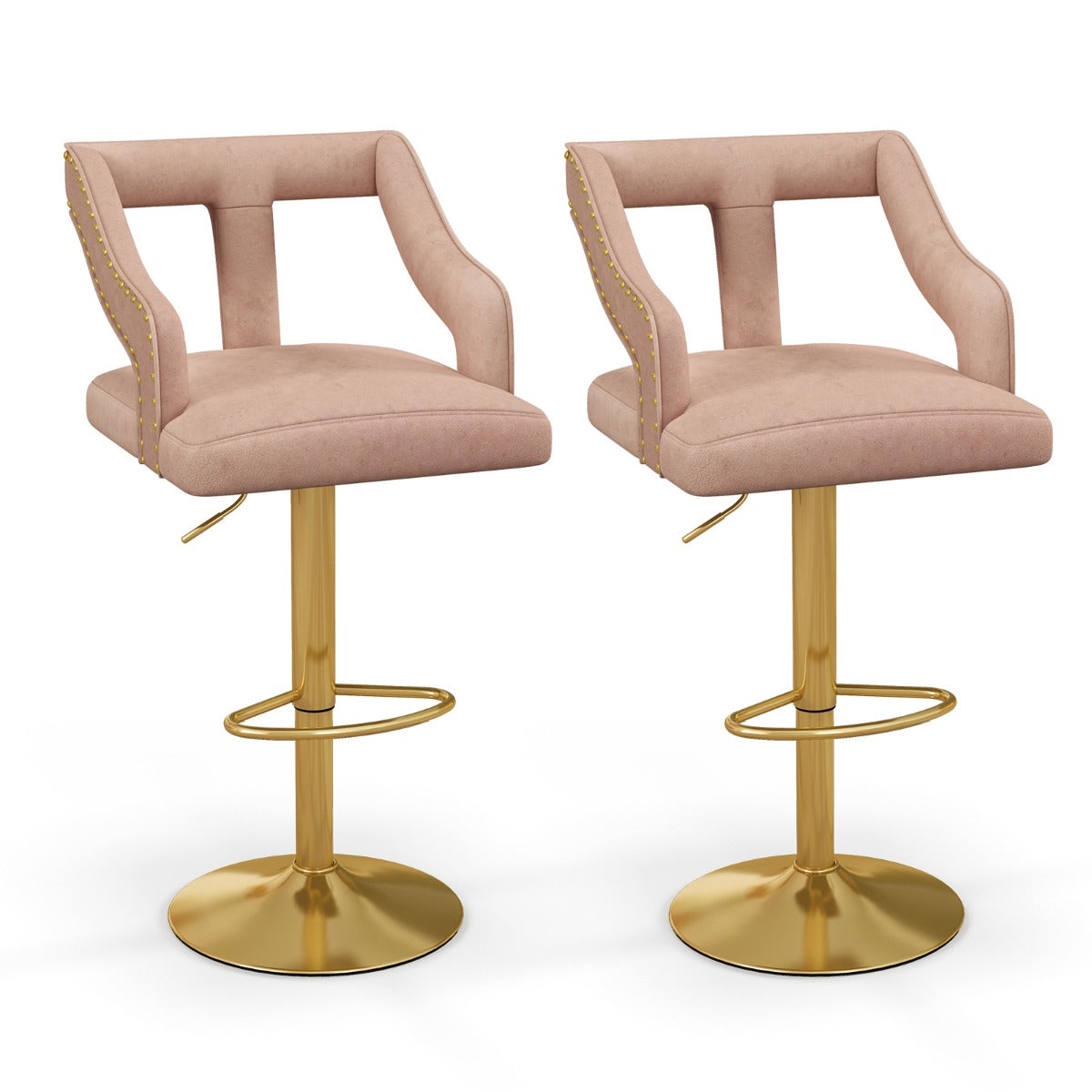 LIVSK Luxe Barstoelen Set - Verstelbare Hoogte 63-85 cm - Draaibare Zitting - Zacht Nederlands Fluweel - Grijs en Goud
