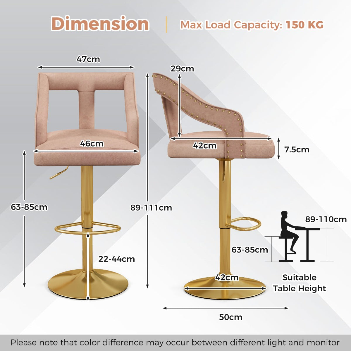LIVSK Luxe Barstoelen Set - Verstelbare Hoogte 63-85 cm - Draaibare Zitting - Zacht Nederlands Fluweel - Grijs en Goud