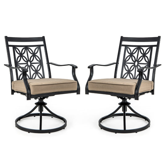 LIVSK Draaibare Tuinstoelen - 360° Draaibaar - Weerbestendig Metaal - 9 cm Dik Kussen - Elegant Bloemenpatroon - Zwart