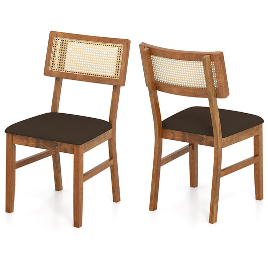 Livsk costway set van 2 eetkamerstoelen gestoffeerde stoelen met rugleuning van handgeweven rotan