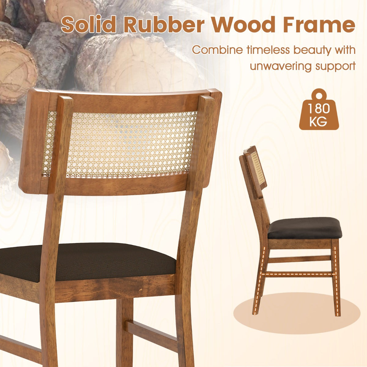 Livsk costway set van 2 eetkamerstoelen gestoffeerde stoelen met rugleuning van handgeweven rotan 2