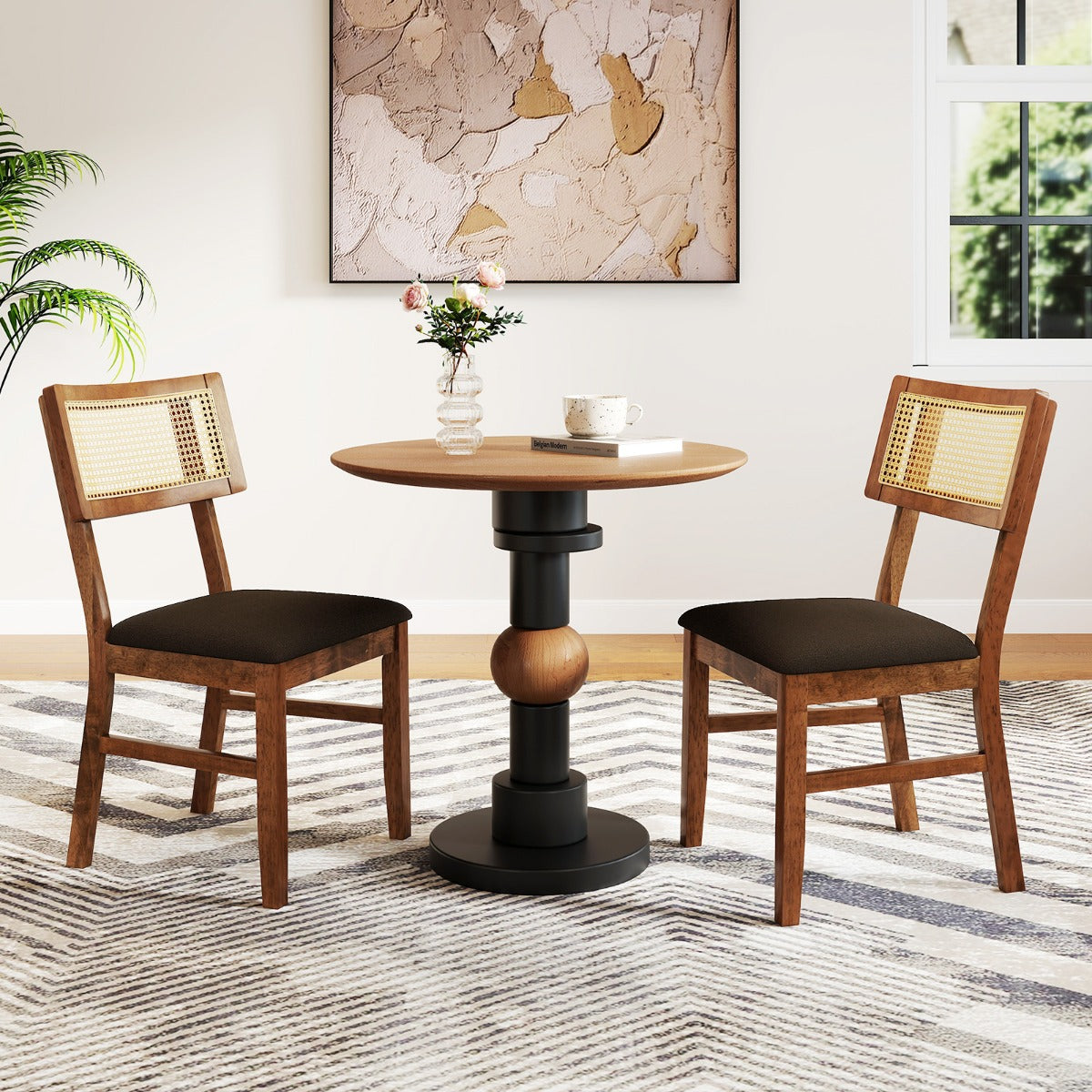 Livsk costway set van 2 eetkamerstoelen gestoffeerde stoelen met rugleuning van handgeweven rotan 6