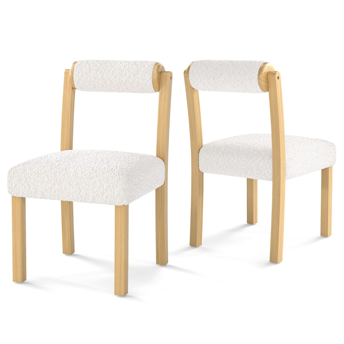 LIVSK Houten Eetkamerstoelen - Rubberhouten Frame - Ergonomisch Comfort - Imitatie Sherpa - Draagvermogen 150 kg - Naturel + Wit