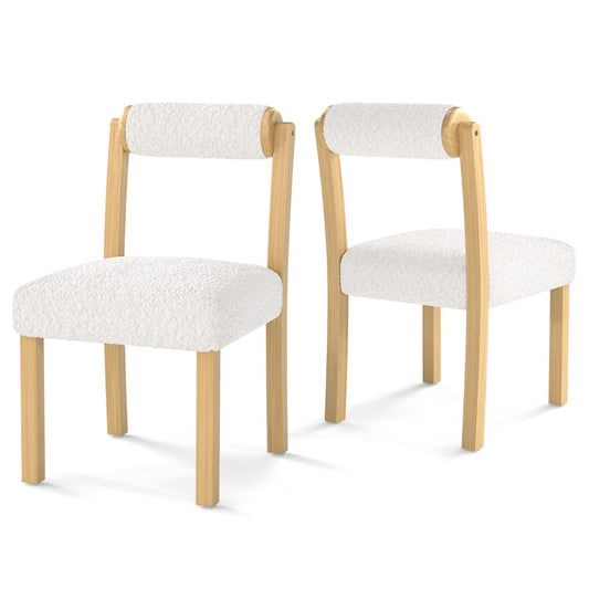 LIVSK Houten Eetkamerstoelen - Rubberhouten Frame - Ergonomisch Comfort - Imitatie Sherpa - Draagvermogen 150 kg - Naturel + Wit