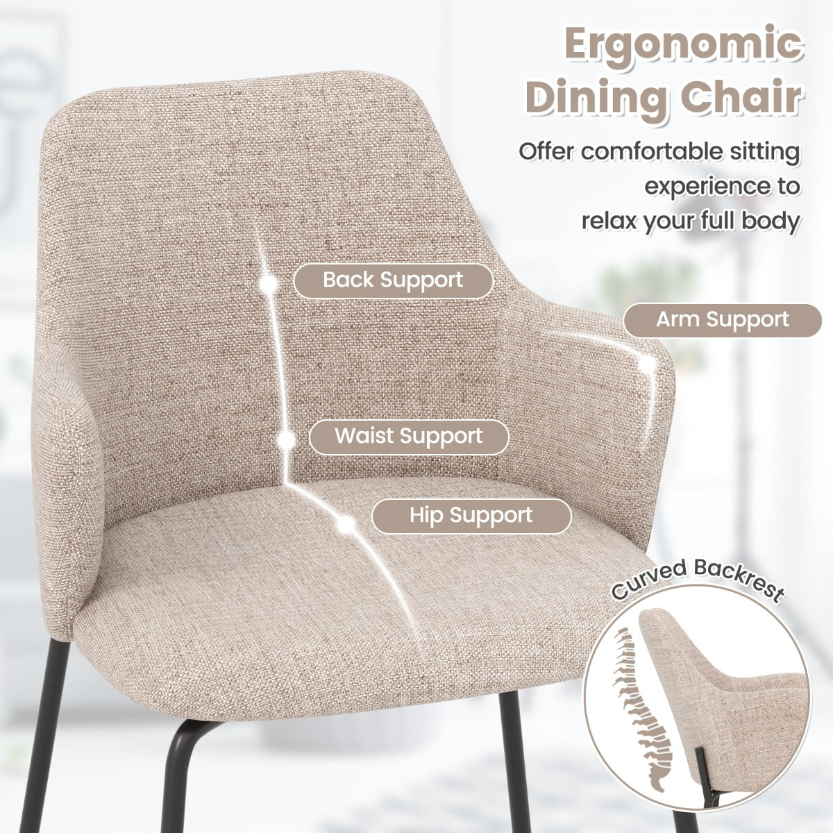 LIVSK Ergonomische Eetkamerstoelen - Comfortabele Rugleuning en Armleuningen - Slijtvast Materiaal - Tot 150 kg - Beige