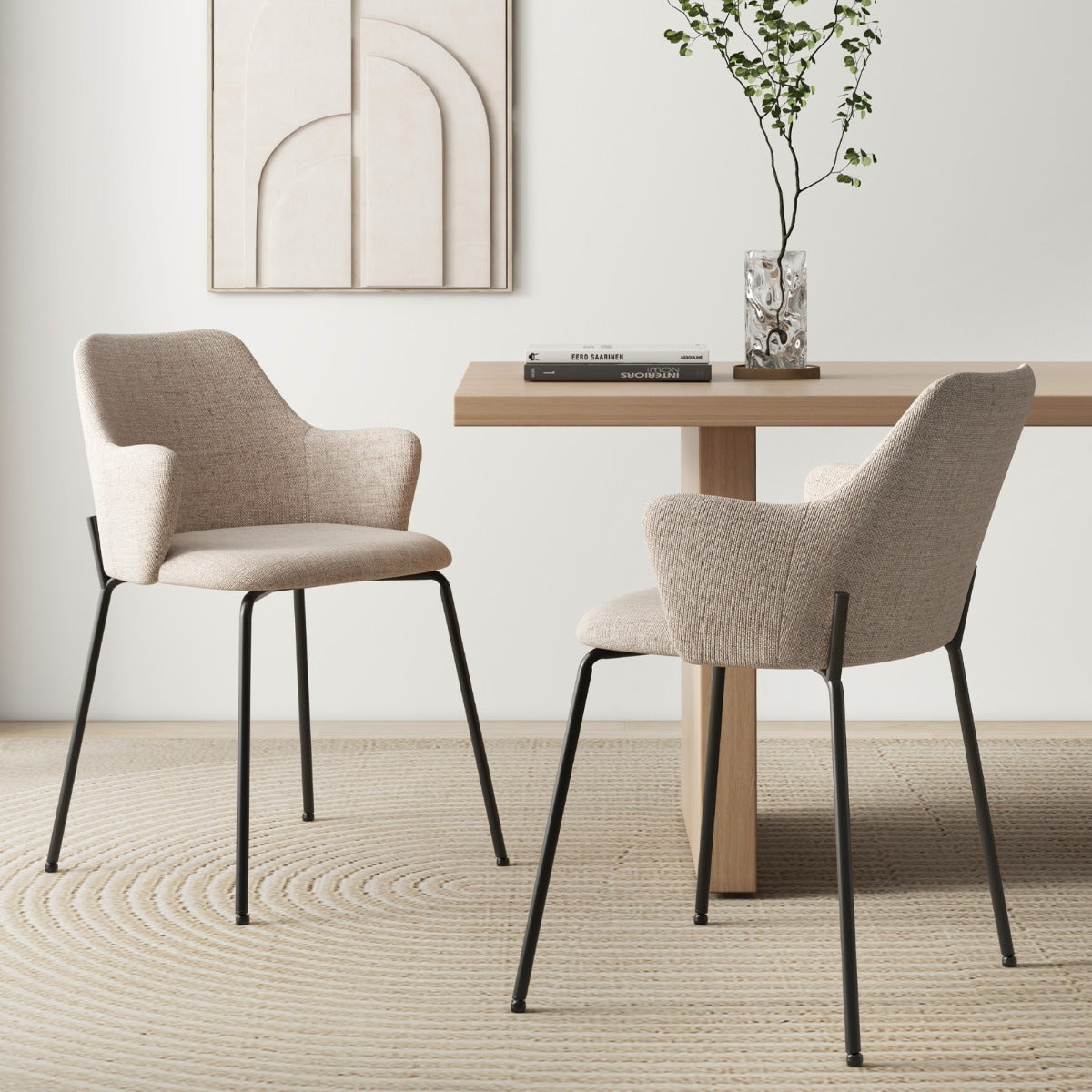 LIVSK Ergonomische Eetkamerstoelen - Comfortabele Rugleuning en Armleuningen - Slijtvast Materiaal - Tot 150 kg - Beige
