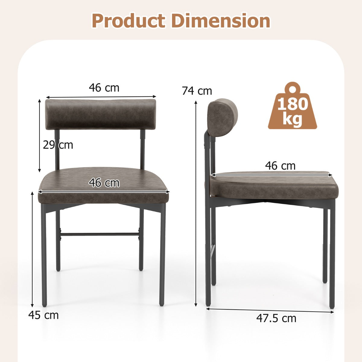 LIVSK Eetkamerstoelen Set van 2 - Ergonomisch Design met U-Vormige Zitting - Schuimgevuld - Ondersteunt tot 180 kg - Grijs