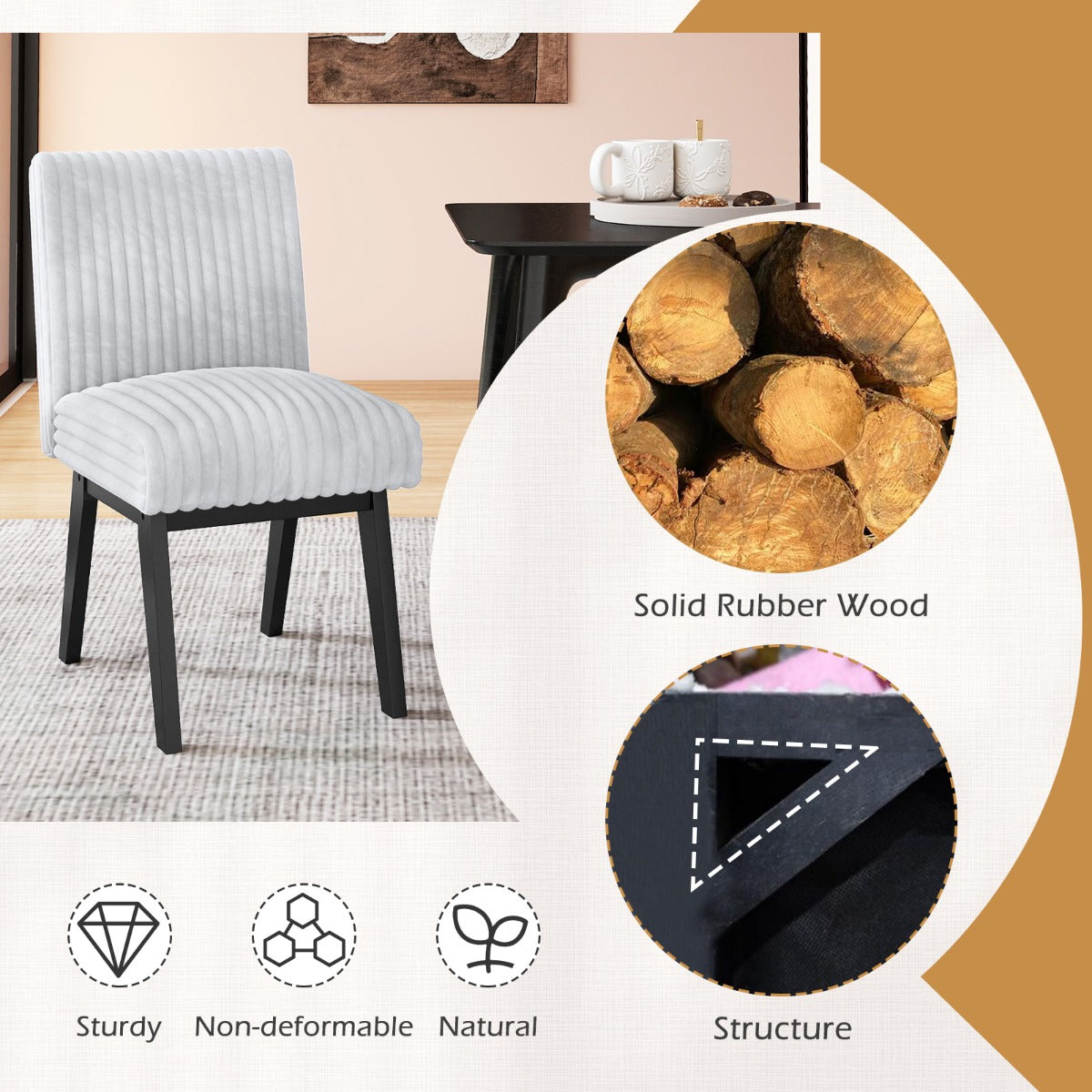 Livsk costway set van 2 eetkamerstoelen keukenstoelen bekleed met stof en gestoffeerde zitting 5