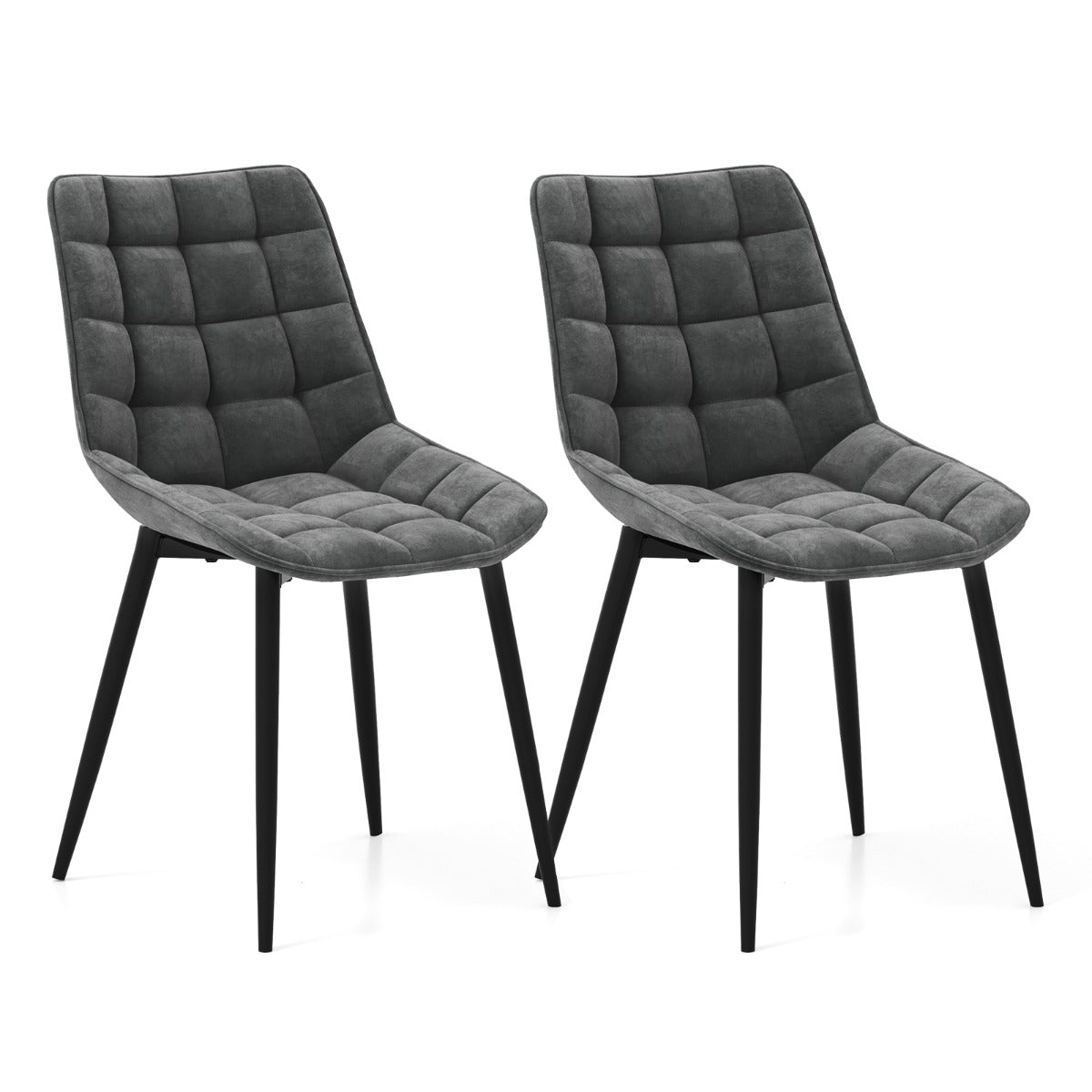 LIVSK Set van 2 Fluwelen Eetkamerstoelen - Ergonomische Rugleuningen - Robuuste Metalen Poten - Tot 150 kg - Grijs