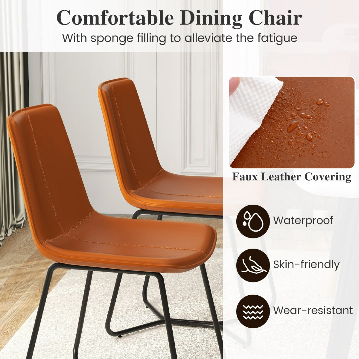 LIVSK Vintage Eetkamerstoelen - Ergonomisch Ontwerp - Stevig Metaal - Antislipvoetbeschermers - Set van 2 - Bruin