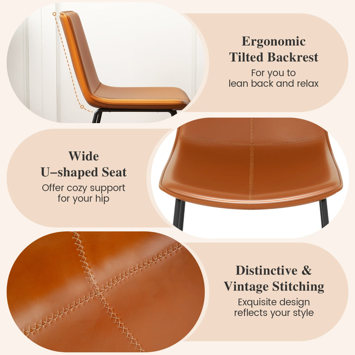 LIVSK Vintage Eetkamerstoelen - Ergonomisch Ontwerp - Stevig Metaal - Antislipvoetbeschermers - Set van 2 - Bruin