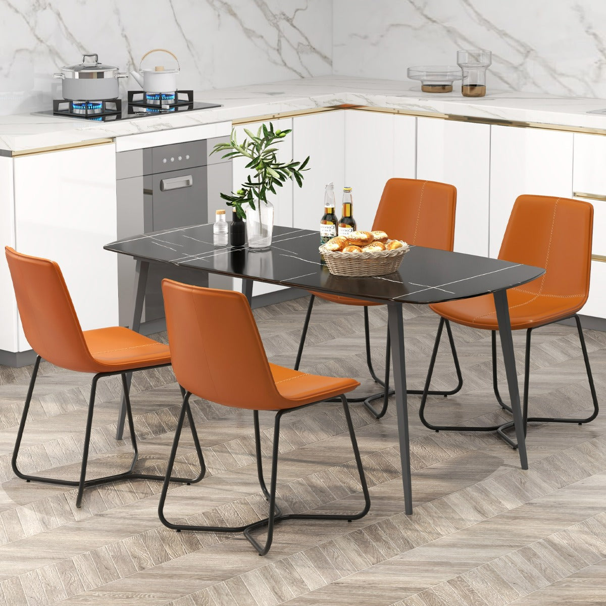 LIVSK Vintage Eetkamerstoelen - Ergonomisch Ontwerp - Stevig Metaal - Antislipvoetbeschermers - Set van 2 - Bruin