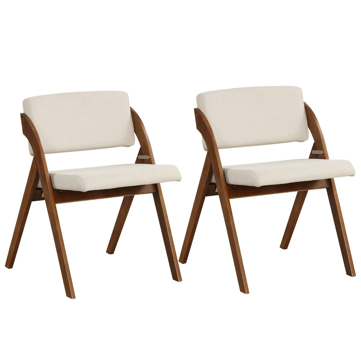 Livsk costway set van 2 eetkamerstoelen klapstoel met rubberhouten poten gestoffeerde zitting en rugleuning geen montage nodig bruin