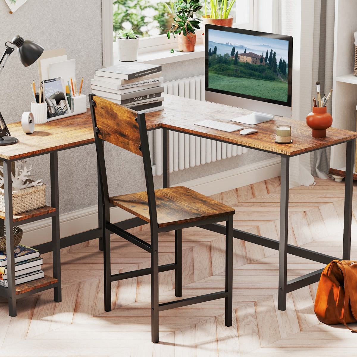 LIVSK Set van 2 Eetkamerstoelen - Ergonomische Rugleuning - Metalen Frame - Tot 150 kg - 44 x 40 x 87 cm - Bruin