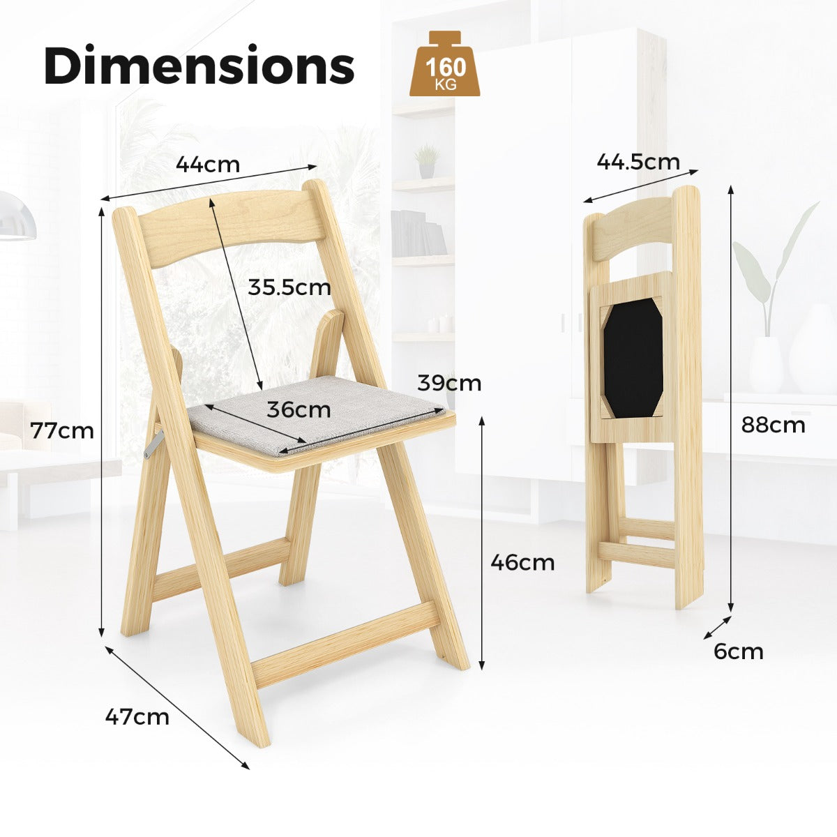 LIVSK Opvouwbare Eetkamerstoelen - Ergonomisch Design - PVC-leer - Rubberhouten Poten - Tot 160 kg - Natuur