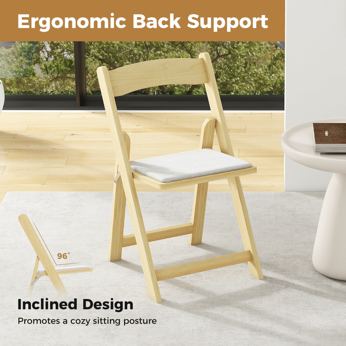 LIVSK Opvouwbare Eetkamerstoelen - Ergonomisch Design - PVC-leer - Rubberhouten Poten - Tot 160 kg - Natuur