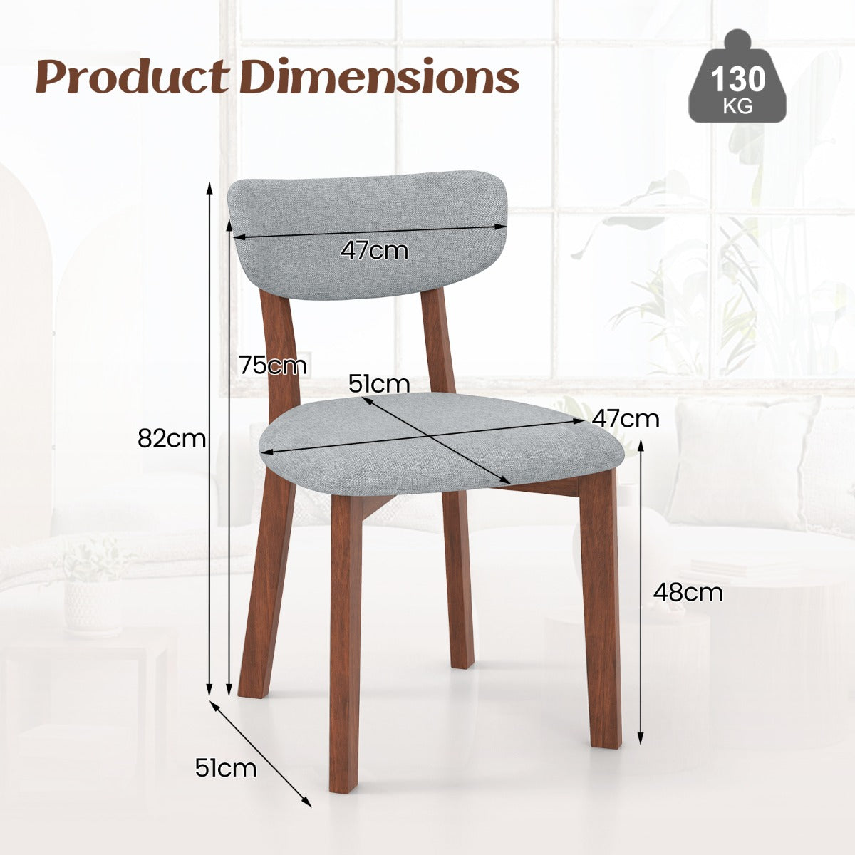 LIVSK Eetkamerstoelen Set van 2 - Ergonomisch Ontwerp - Heveahout - Draagvermogen 130 kg - Beige/grijs - Walnoot
