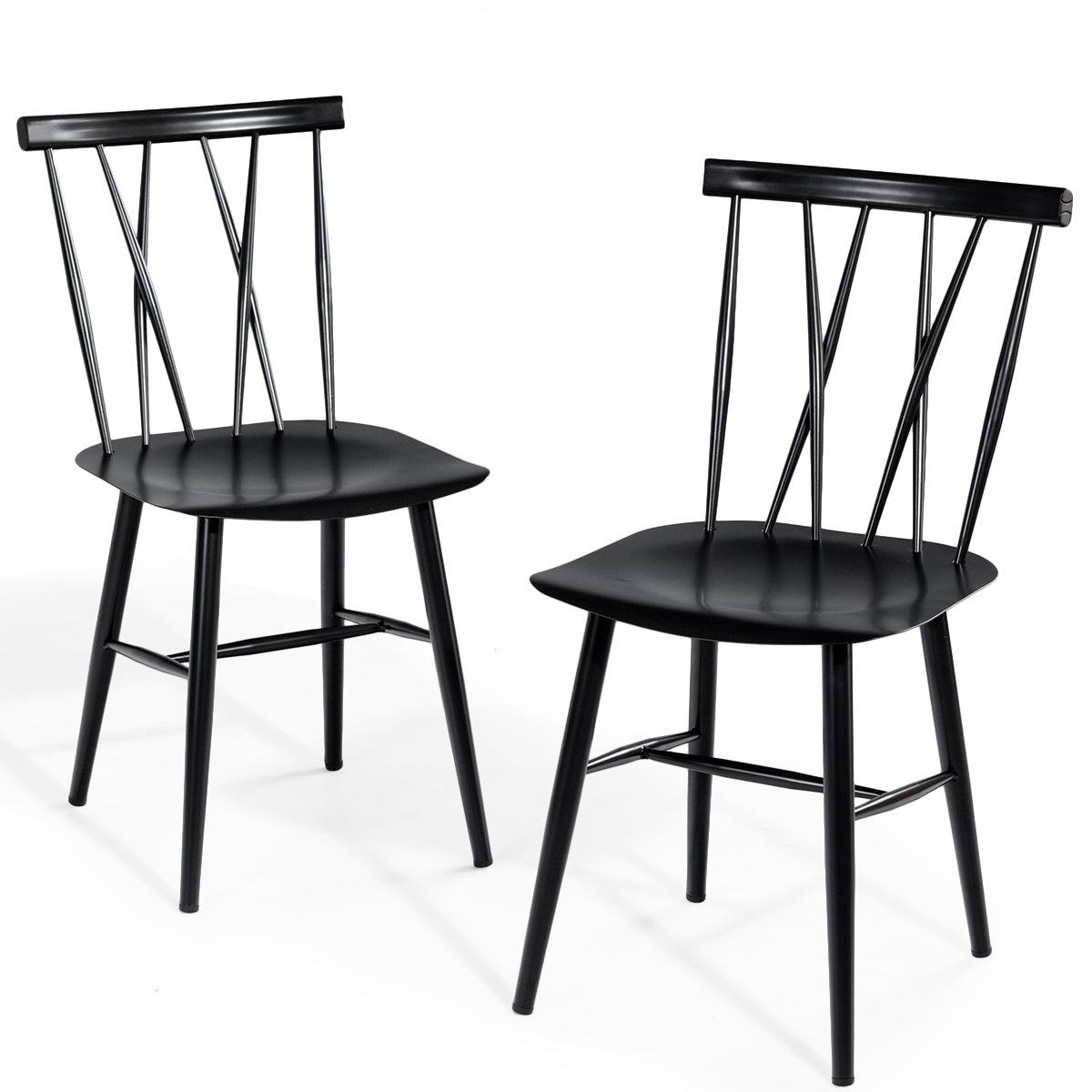 LIVSK Eetkamerstoelen Set van 2 - Ergonomische X-vormige Rugleuning - Robuust Metaal - Draagvermogen 150 kg - Zwart
