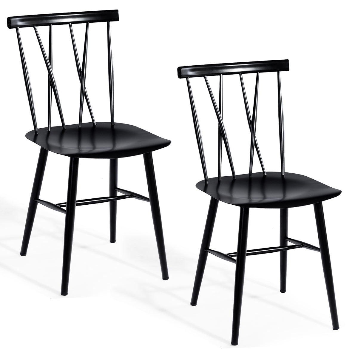 LIVSK Eetkamerstoelen Set van 2 - Ergonomische X-vormige Rugleuning - Robuust Metaal - Draagvermogen 150 kg - Zwart