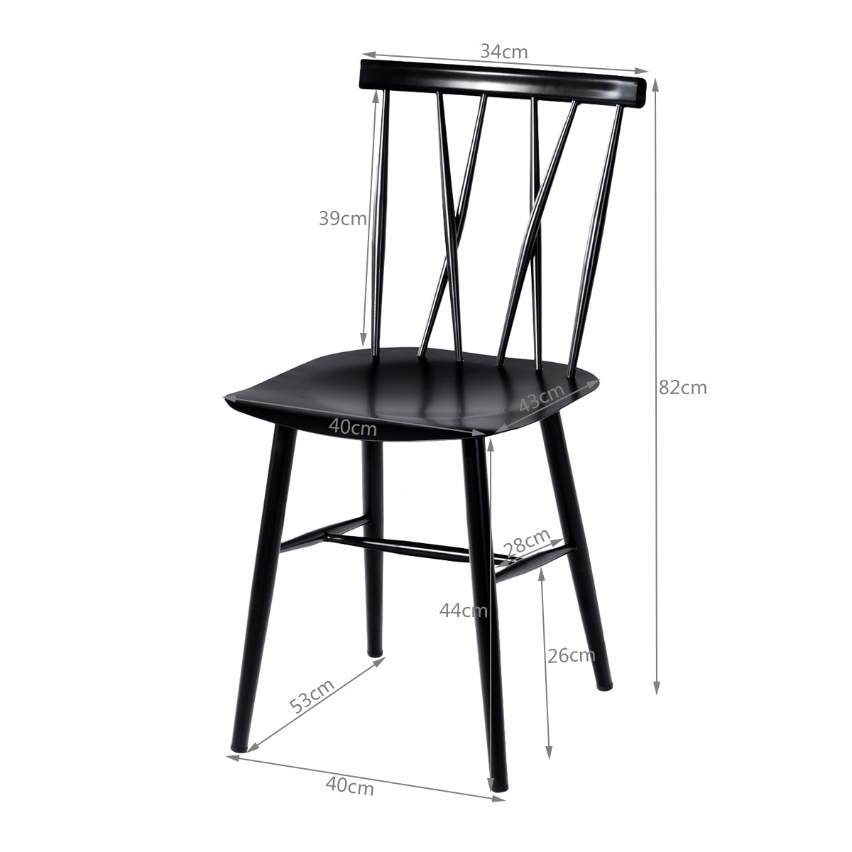 LIVSK Eetkamerstoelen Set van 2 - Ergonomische X-vormige Rugleuning - Robuust Metaal - Draagvermogen 150 kg - Zwart