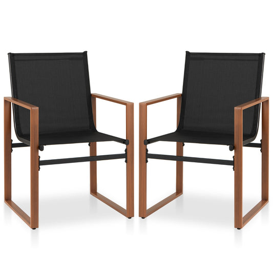 LIVSK Set van 2 Eetkamerstoelen voor Buiten - Ergonomisch Design - Ademend en Duurzaam - Geschikt voor Binnen - Bruin/Zwart