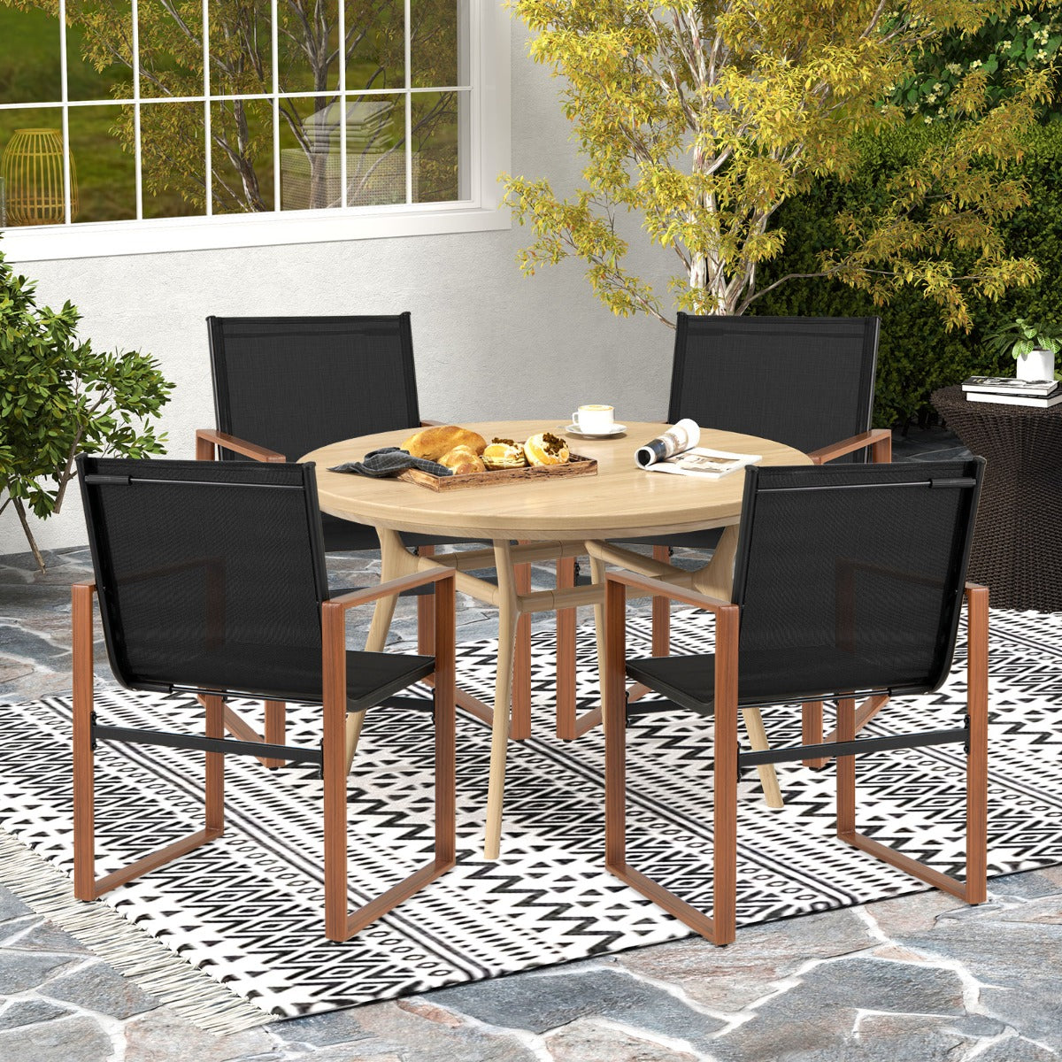 LIVSK Set van 2 Eetkamerstoelen voor Buiten - Ergonomisch Design - Ademend en Duurzaam - Geschikt voor Binnen - Bruin/Zwart