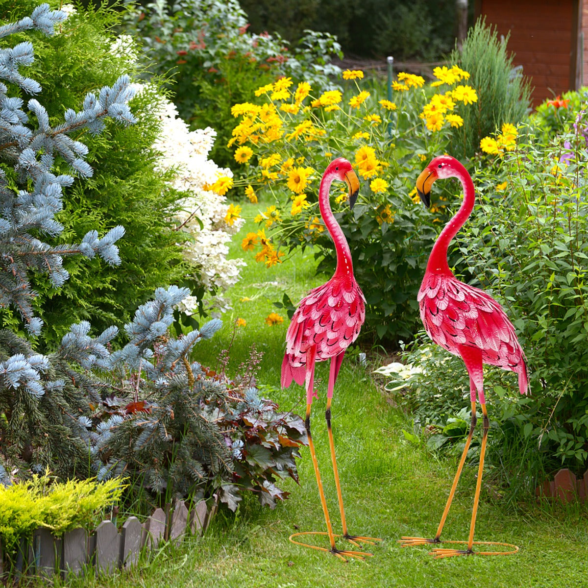 LIVSK Flamingo Beeldjes Set - Sterk Metaal - Waterdicht - Eenvoudige Montage - 20 x 27 x 89 cm - Roze