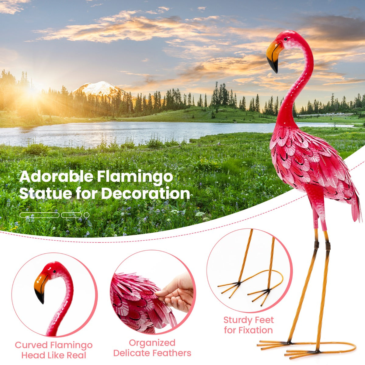 LIVSK Flamingo Beeldjes Set - Sterk Metaal - Waterdicht - Eenvoudige Montage - 20 x 27 x 89 cm - Roze