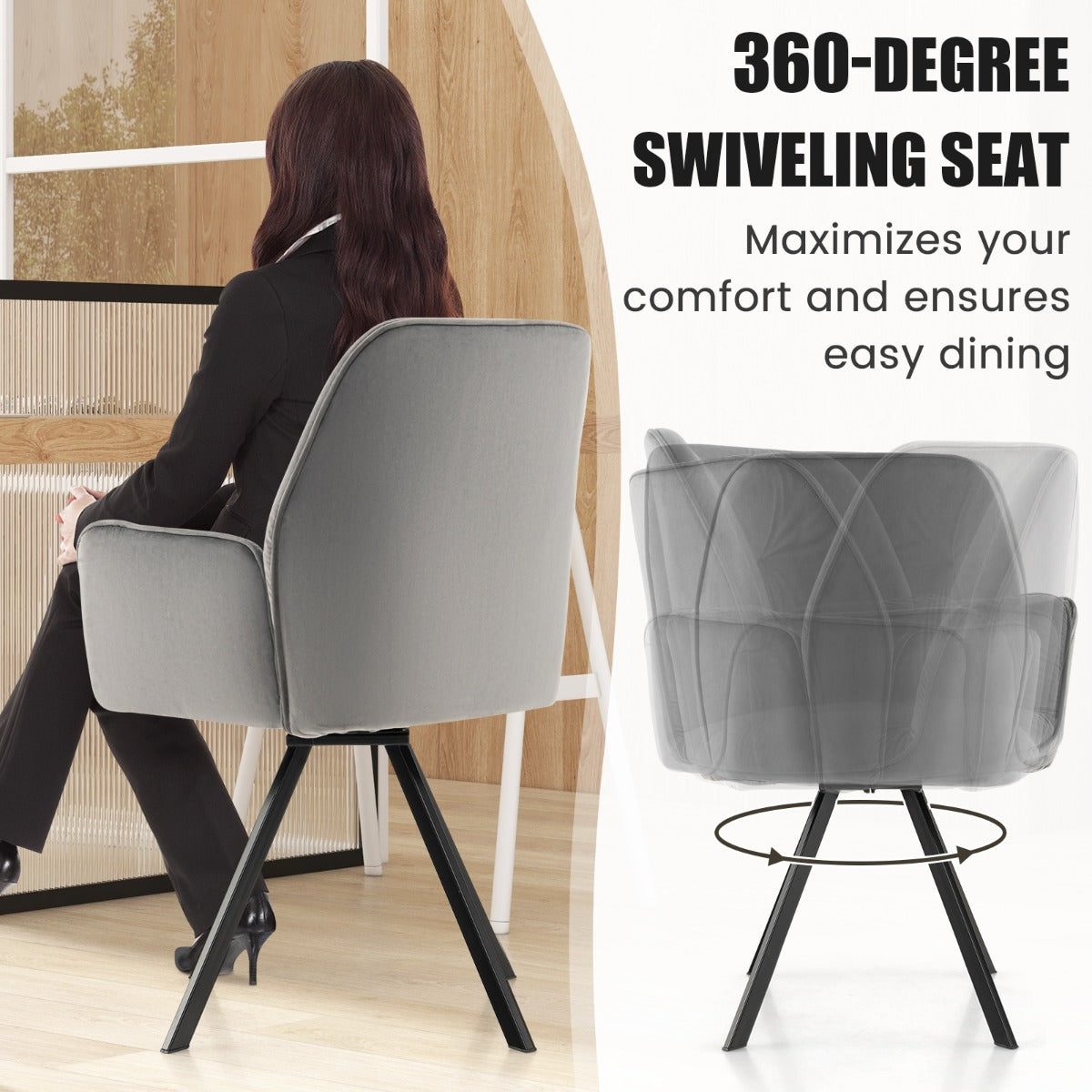 LIVSK Draaibare Bureaustoelen Set van 2 - Ergonomisch Design - 360° Draaibaar - Stabiele Metalen Poten - Tot 150 kg - Grijs