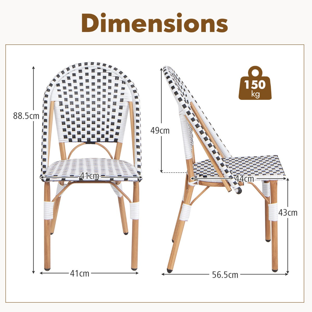 LIVSK Handgeweven Rotanstoelen - Gegalvaniseerd Metalen Frame - Ergonomisch Ontwerp - Duurzaam en Lichtgewicht - Wit + Zwart