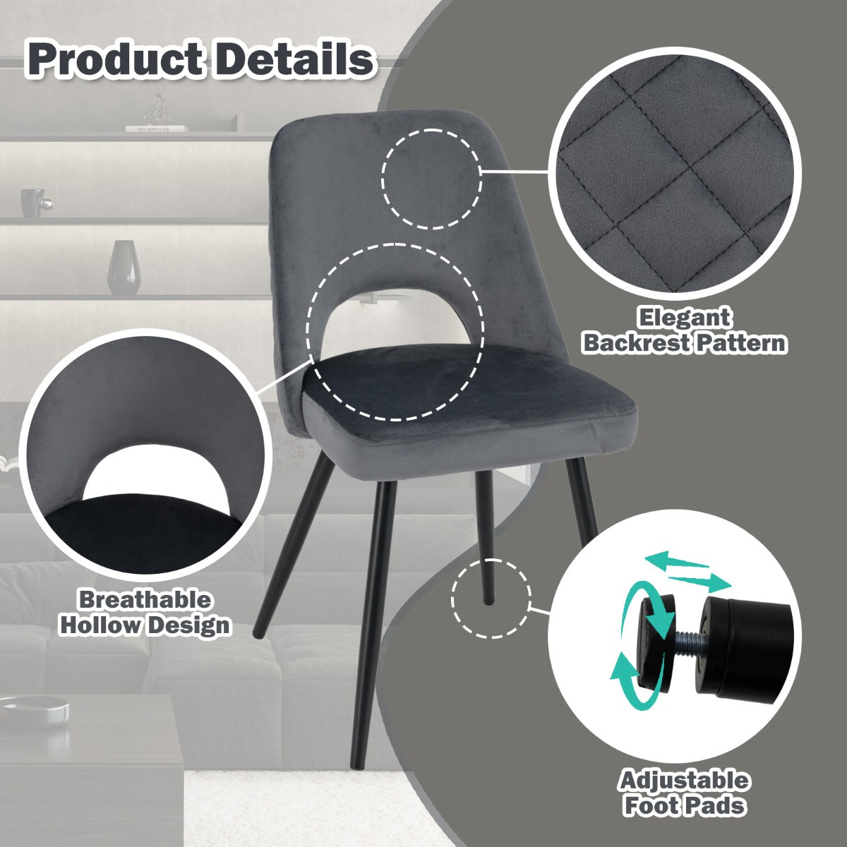 LIVSK Eetkamerstoelen - Comfortabele Zitting met Sponsvulling - Verstelbare Voetsteunen - Elegant Ontwerp - Draagvermogen 150 kg