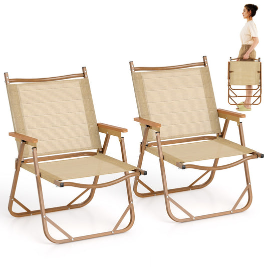 LIVSK Inklapbare Campingstoelen - Lichtgewicht en Ergonomisch - Tot 180 kg - Perfect voor Buiten - 64 x 53 x 77 cm - Beige