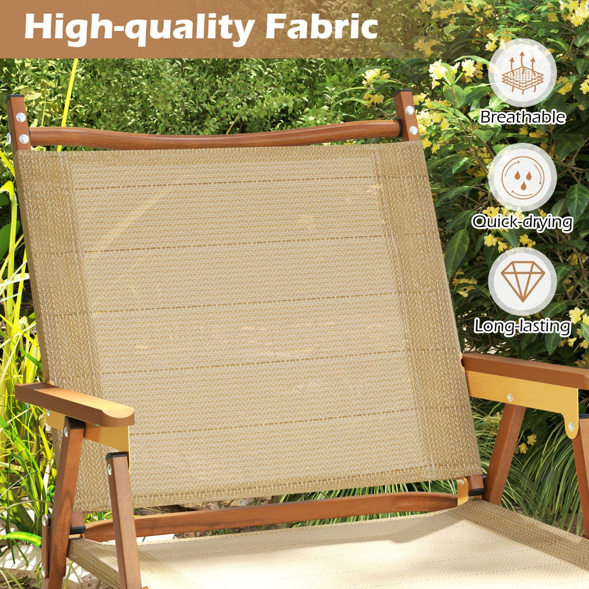 LIVSK Inklapbare Campingstoelen - Lichtgewicht en Ergonomisch - Tot 180 kg - Perfect voor Buiten - 64 x 53 x 77 cm - Beige