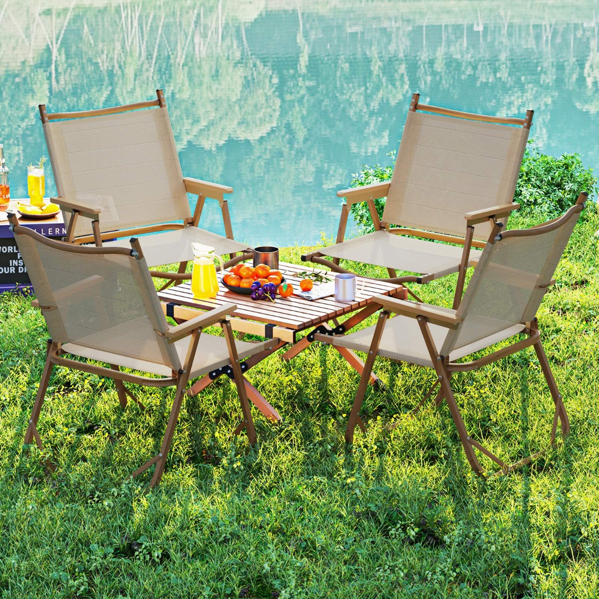 LIVSK Inklapbare Campingstoelen - Lichtgewicht en Ergonomisch - Tot 180 kg - Perfect voor Buiten - 64 x 53 x 77 cm - Beige