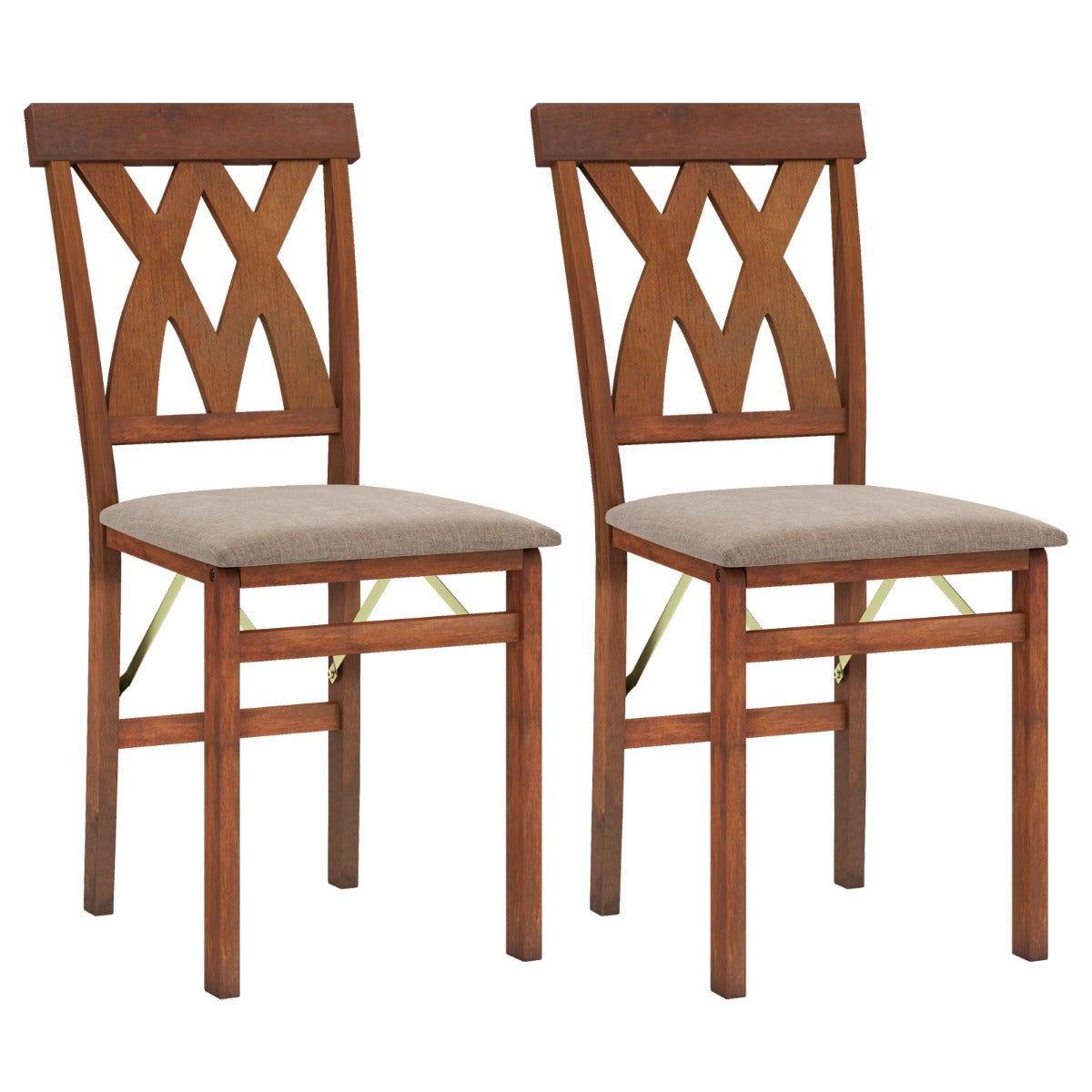 LIVSK Set van 2 Eetkamerstoelen - Rubberhout Frame - Ergonomisch Design - Opvouwbaar - Draagvermogen 150 kg - Walnoot/Wit